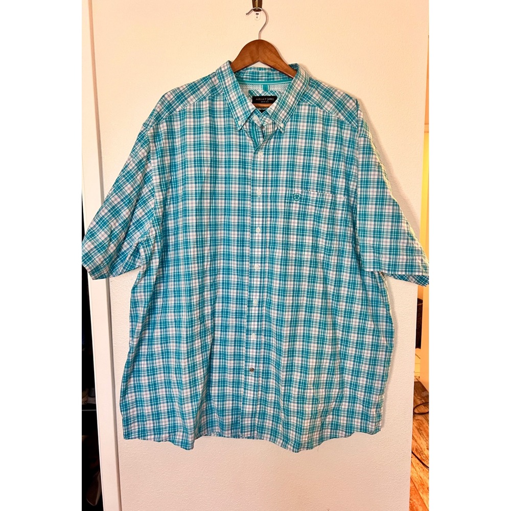 Ariat Pro Series Plaid Button Down Shirt Mens 3XL Short Sleeve Western Outdoor